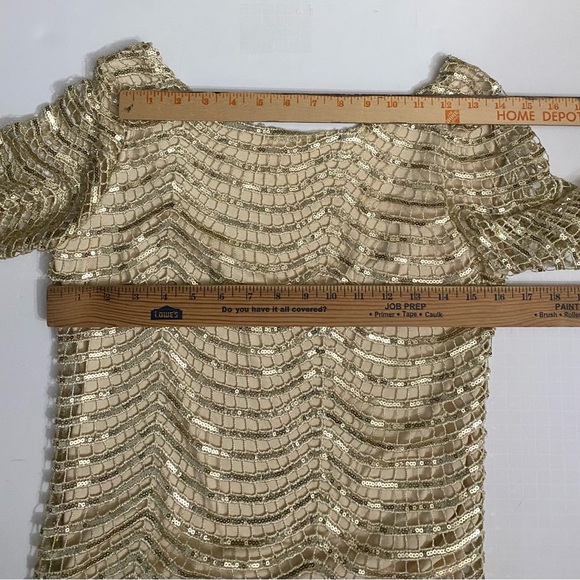 HAODUOYI Gold Sequin Beaded Open Back Short Sleeve Tunic Mini Dress - Picture 4 of 15